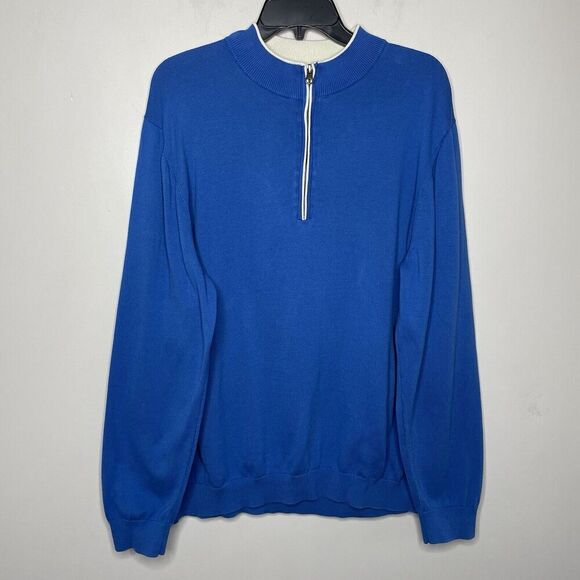 PAUL FREDRICK 1/4 Zip Sweater Men XXL Mock Neck Pullover Supima Cotton Blue - Picture 1 of 10